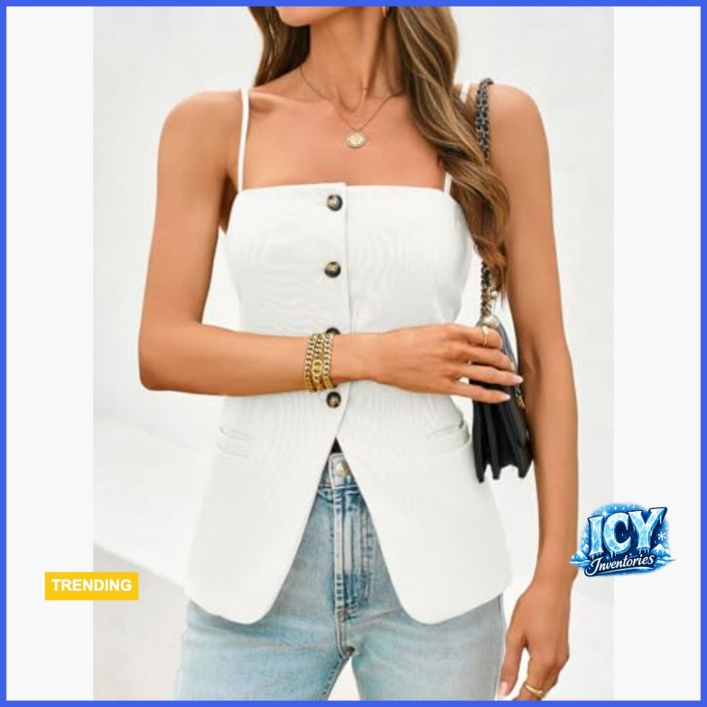 Polyester Elastane Sleeveless Blazer Top Fitted S… - image 2